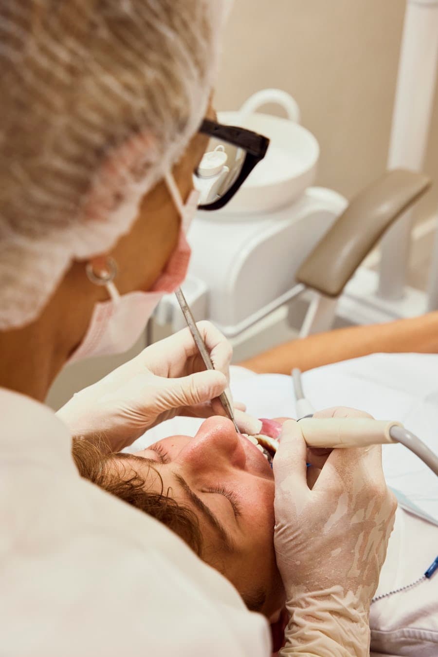 Extreme close up of perfect white teeth after dental treatment